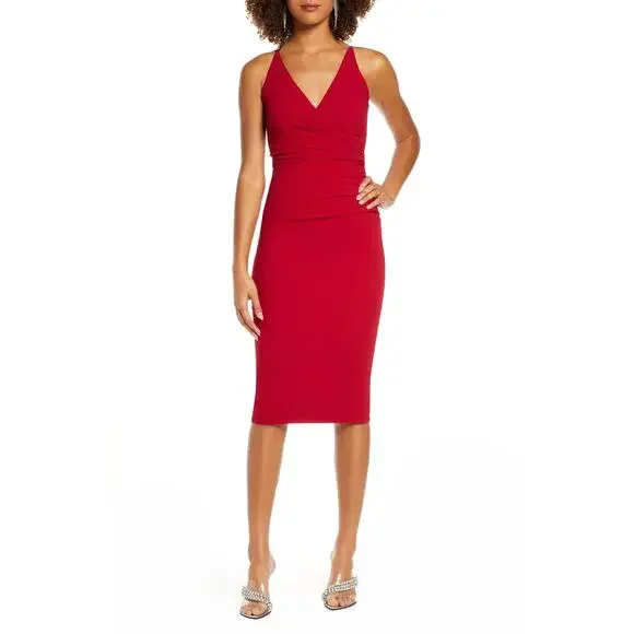 Dress the Population Anita Garnet Red Sleeveless Crepe Cocktail Dress Size L - Picture 1 of 7